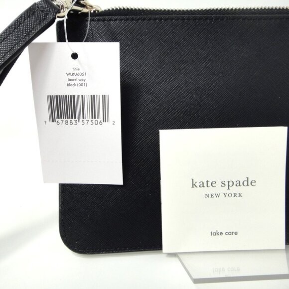 NWT Kate Spade TINIE Black  Leather ZipTop Wristlet Wallet Purse - Picture 6 of 11